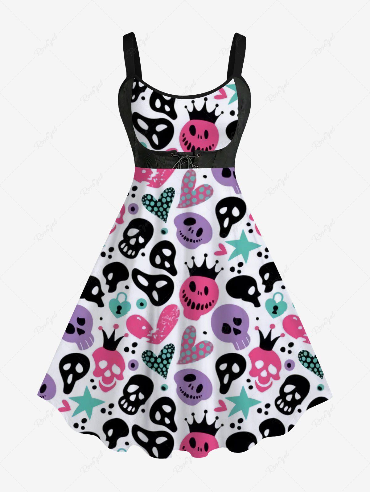 Fashion Plus Size Crown Skull Ghost Star Heart Print Tank Dress  