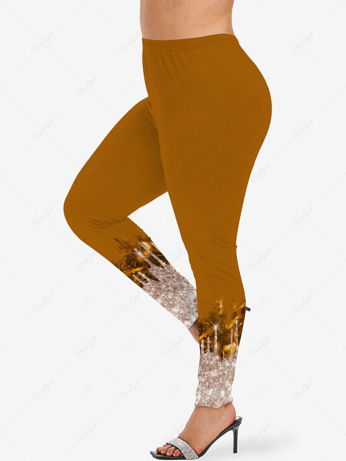 Affordable Plus Size Tree Paint Drop Sparkling Sequin Glitter 3D Print Leggings  