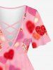 T-shirt Ombré Cœur Imprimé de Grande Taille à Paillettes en Treillis - Rose clair M