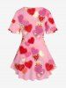 Plus Size Glitter Sparkling Sequins Ombre Heart Print Valentines Lattice T-shirt -  