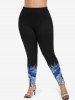 Leggings skinny grande taille à paillettes dégradées et sequins scintillants, imprimé colorblock rayé. - Bleu L