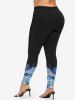 Leggings skinny grande taille à paillettes dégradées et sequins scintillants, imprimé colorblock rayé. - Bleu L