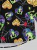 Gothic Spider Web Monster Heart Bat Galaxy Print Valentines Buttons Shirt For Men -  