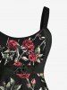 Robe Débardeur à Lacets avec Imprimé Feuilles et Fleurs 3D pour Saint-Valentin Grande-Valentin - Noir S
