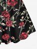 Plus Size Valentine's Day Rose Flower Leaf Grommets Lace Up 3D Print Tank Dress -  