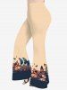 Plus Size Colorblock Butterfly Plant Print Flare Pants -  