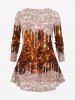 Plus Size Paint Drop Fireworks Glitter Sparkling Sequin 3D Print Long Sleeve T-shirt -  