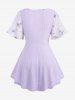 Plus Size Floral Printed Chain Panel Ruffles Ruched Twist Surplice Tulip Hem Top -  