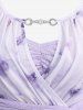 Plus Size Floral Printed Chain Panel Ruffles Ruched Twist Surplice Tulip Hem Top -  