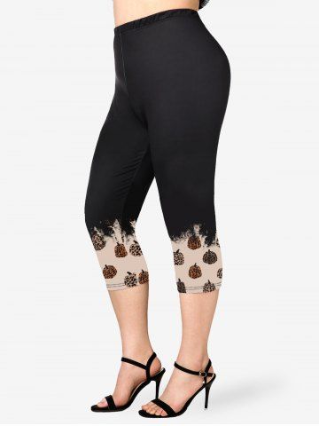 Plus Size Leopard Pumpkin Print Capri Leggings - LIGHT COFFEE - 1X