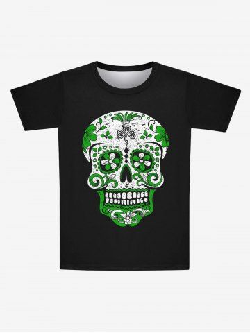 Gothic Vintage Flower Skull Print Short Sleeves T-shirt For Men - BLACK - S