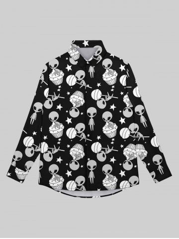 Gothic Turn-down Collar Skull Alien Candy Ice Cream Stars Print Buttons Shirt For Men - BLACK - M