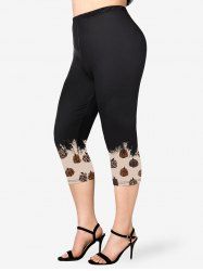 Plus Size Leopard Pumpkin Print Capri Leggings -  