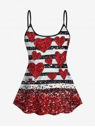 Valentine's Day Heart Stripes Colorblock Sparkling Sequin Glitter 3D Print Tankini Top -  