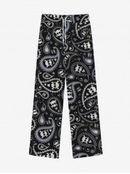 Gothic Skulls Heart Paisley Print Valentines Drawstring Wide Leg Sweatpants For Men -  