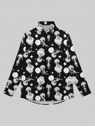 Gothic Turn-down Collar Skull Alien Candy Ice Cream Stars Print Buttons Shirt For Men -  