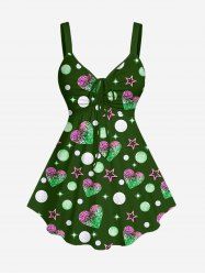 Plus Size Valentine's Day Heart Moon Star Colorblock Glitter Sparkling Sequin 3D Print Cinched Tank Top -  