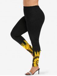 Plus Size Oil Painting Sunflowers Print Leggings -  