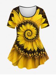 Plus Size Sunflower Swirls Print T-shirt -  