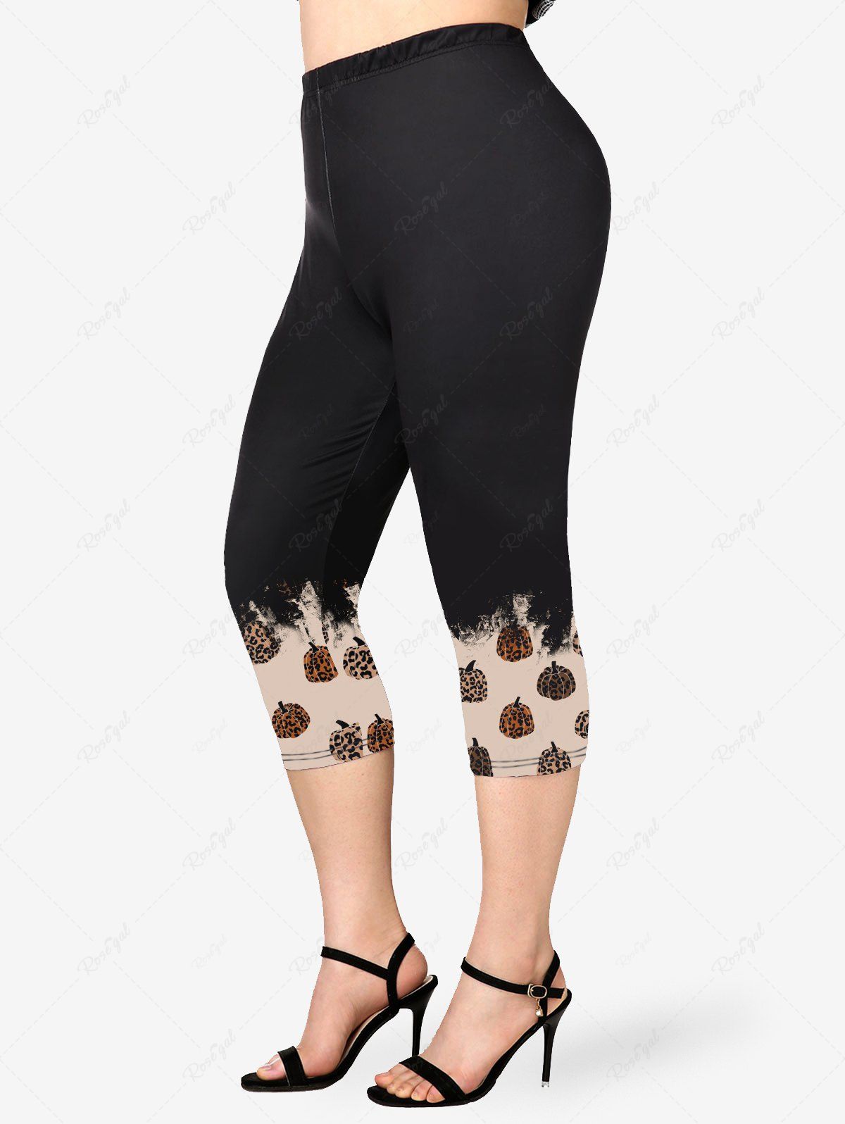 Latest Plus Size Leopard Pumpkin Print Capri Leggings  