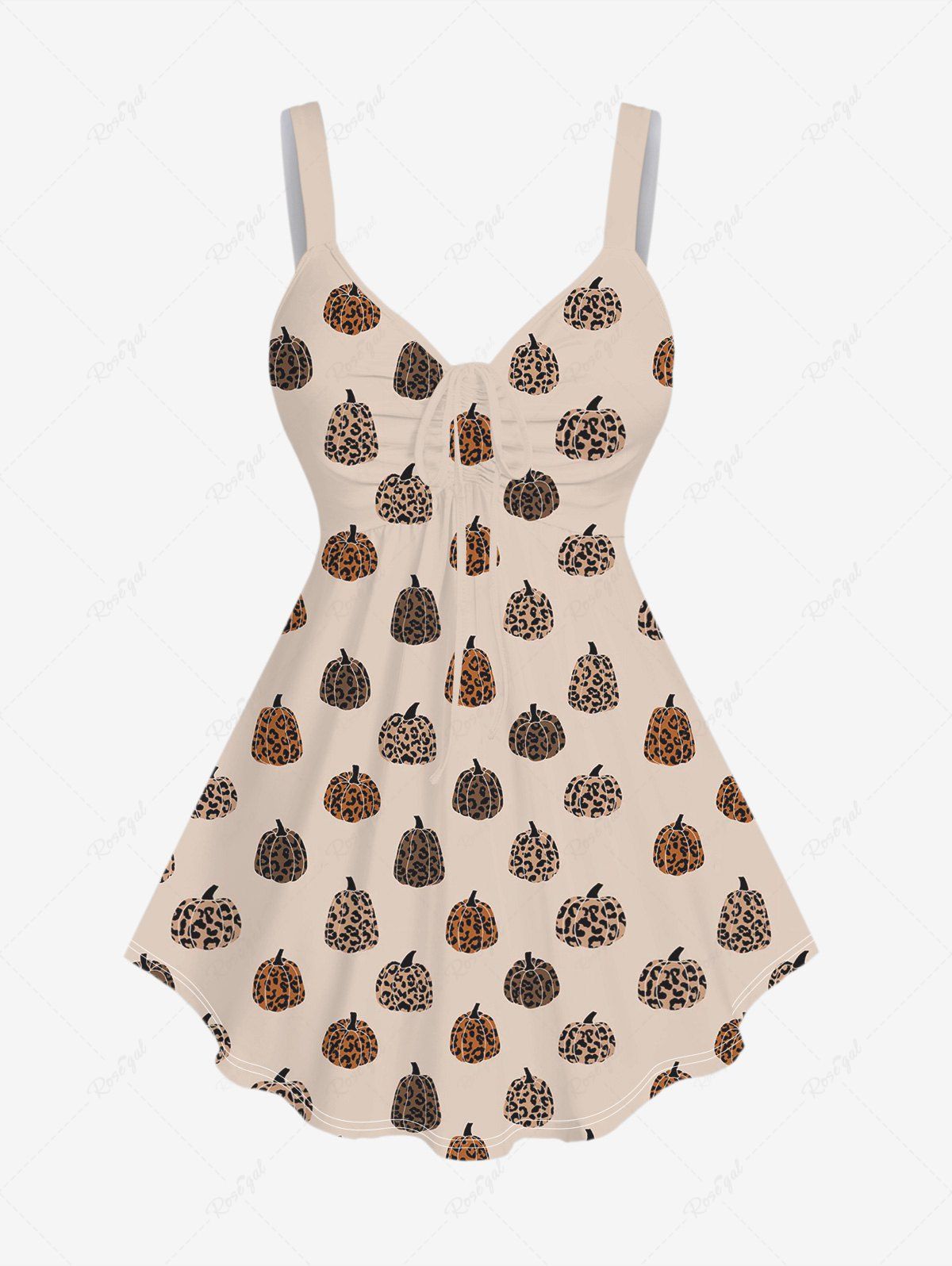 Online Plus Size Leopard Pumpkin Print Cinched Backless Tank Top  