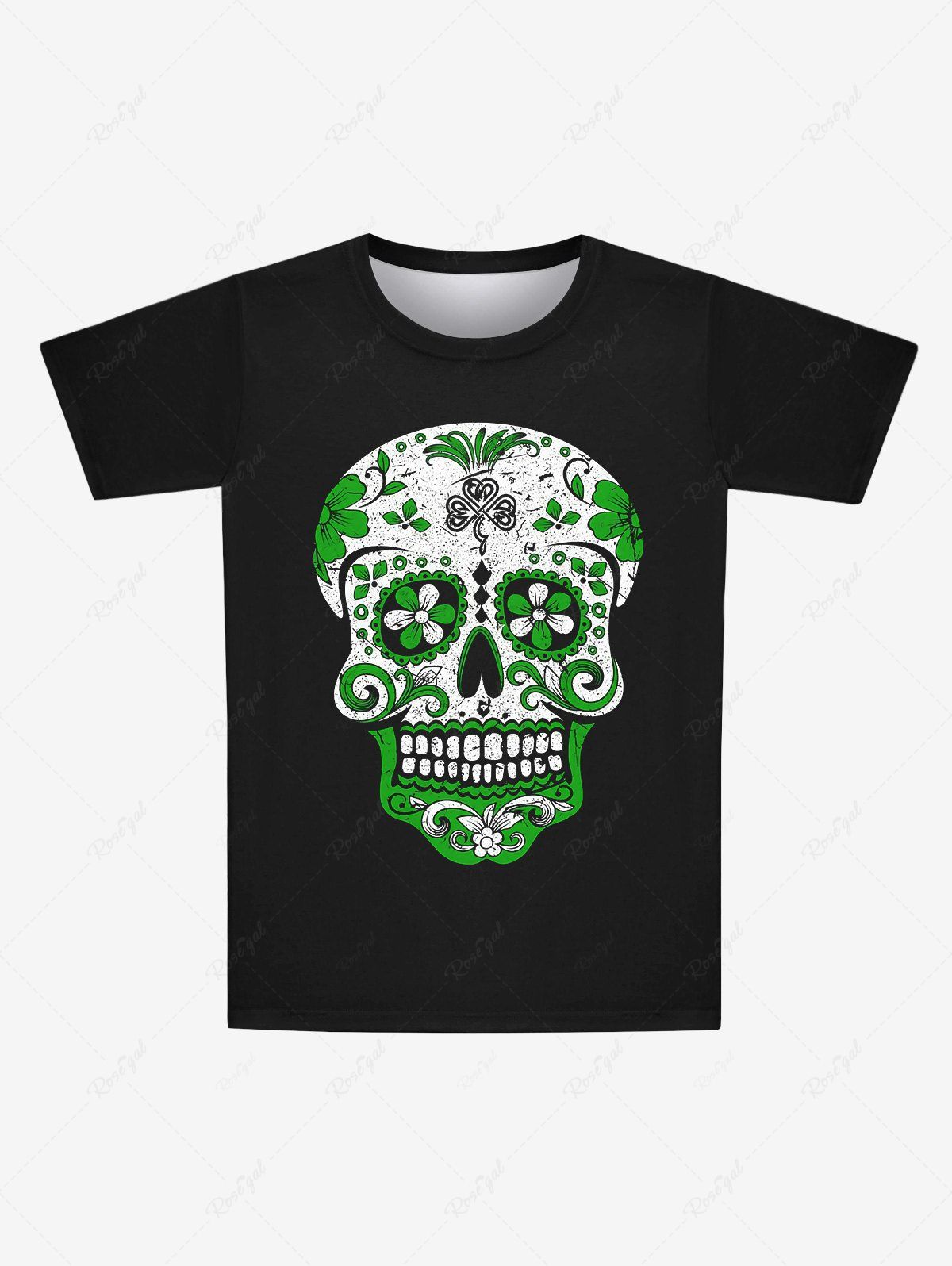 Store Gothic Vintage Flower Skull Print Short Sleeves T-shirt For Men  