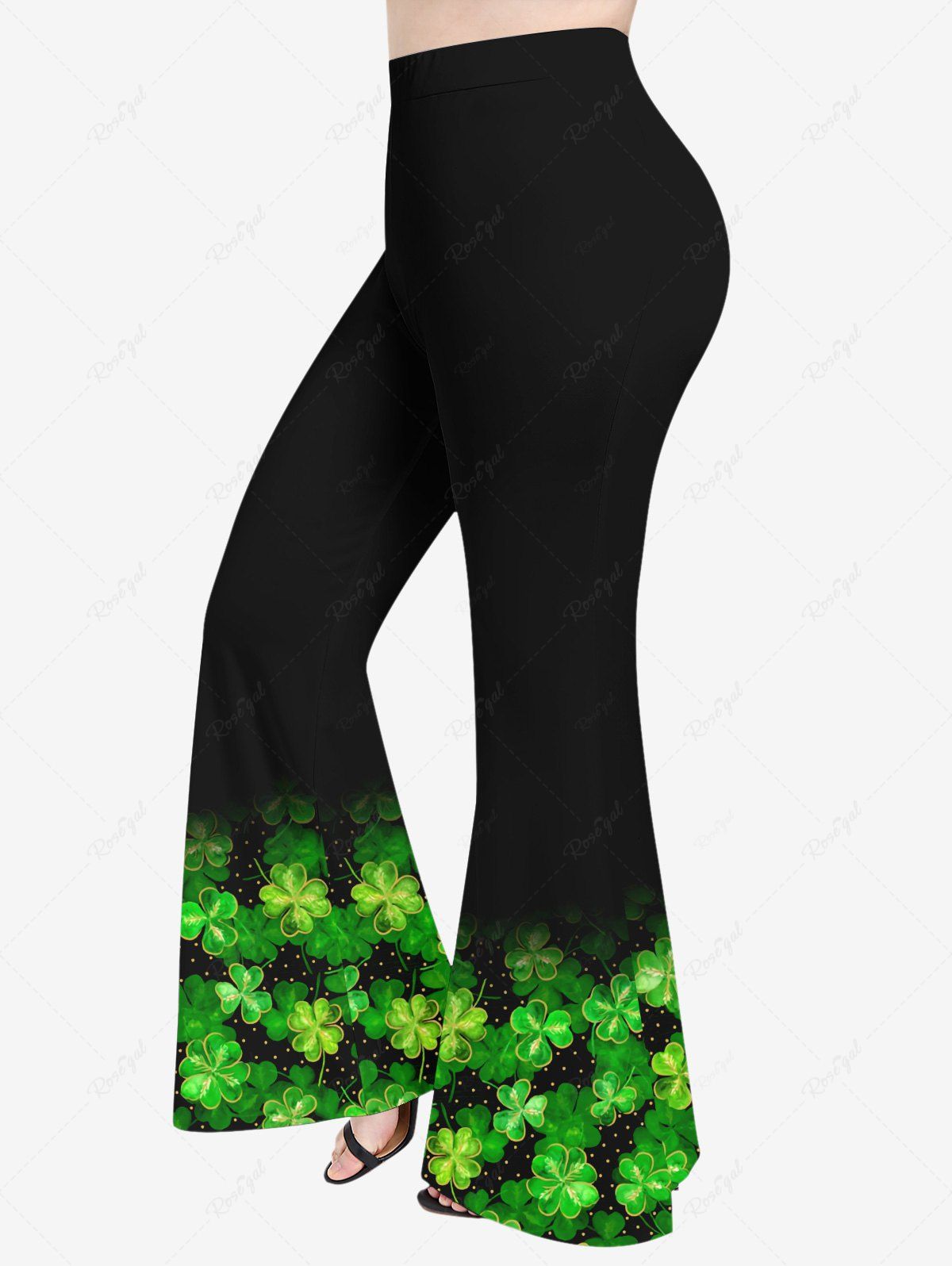 Hot Plus Size St. Patrick's Day Colver Leaf Star Print Flare Pants  