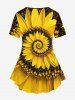 Plus Size Sunflower Swirls Print T-shirt -  