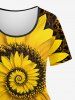 Plus Size Sunflower Swirls Print T-shirt -  