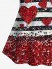 Haut de Tankini Brillant 3D Cœur Rayé Imprimé en Blocs de Couleurs à Paillette pour Saint-Valentin - Rouge XS