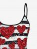 Haut de Tankini Brillant 3D Cœur Rayé Imprimé en Blocs de Couleurs à Paillette pour Saint-Valentin - Rouge S
