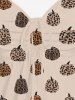 Plus Size Leopard Pumpkin Print Cinched Backless Tank Top -  