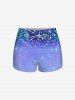 Glitter Sparkling Sequins Fish Scale Mermaid Ombre Water Droplet Print Backless Boyleg Tankini Swimsuit (Adjustable Shoulder Strap) -  