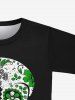 T-shirt Vintage Fleur Crâne Imprimée à Manches Courtes - Noir 5XL