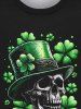 Gothic Lucky Four Leaf Clover Hat Skull Print Short Sleeves T-shirt For Men -  