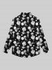 T-shirt Imprimé Crâne Drapé à Col Rabattu avec Boutons pour Homme - Noir M