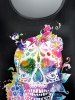 Plus Size Colorful Flower Heart Star Skull Paint Drop Print Short Sleeves T-shirt -  