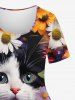 Plus Size Colorful Sunflowers Cat Print T-shirt -  