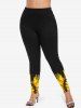 Plus Size Oil Painting Sunflowers Print Leggings -  