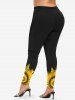 Plus Size Oil Painting Sunflowers Print Leggings -  