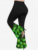Plus Size St. Patrick's Day Colver Leaf Star Print Flare Pants -  