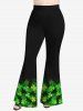 Plus Size St. Patrick's Day Colver Leaf Star Print Flare Pants -  