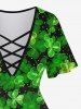 T-shirt Croisé Evasé Imprimé de Grande Taille à Manches Courtes - Vert 1X