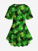 Plus Size St. Patrick's Day Clover Print Lattice Crisscross Flare Short Sleeve T-shirt -  