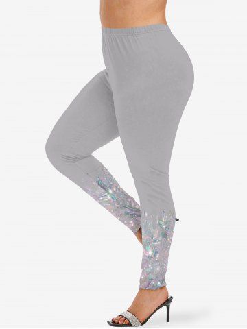 Plus Size Diamond Sparkling Sequin Glitter 3D Print Leggings - GRAY - XS