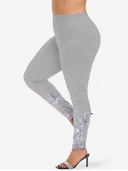 Plus Size Diamond Sparkling Sequin Glitter 3D Print Leggings -  