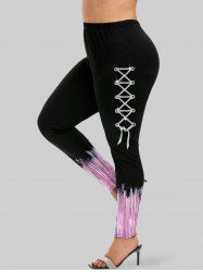 Leggings grande taille à œillets, lacets et paillettes scintillantes imprimées en 3D - Rose clair 1X