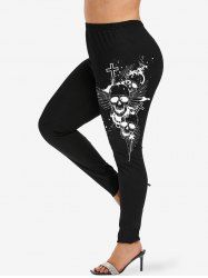 Plus Size Skulls Wing Cross Painting Splatter Print Skinny Leggings -  