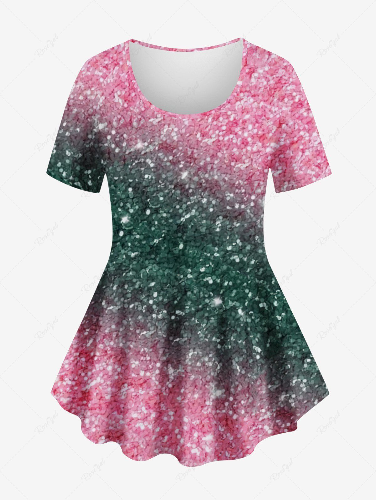 Buy Plus Size Colorblock Sparkling Sequin Glitter 3D Print T-shirt  
