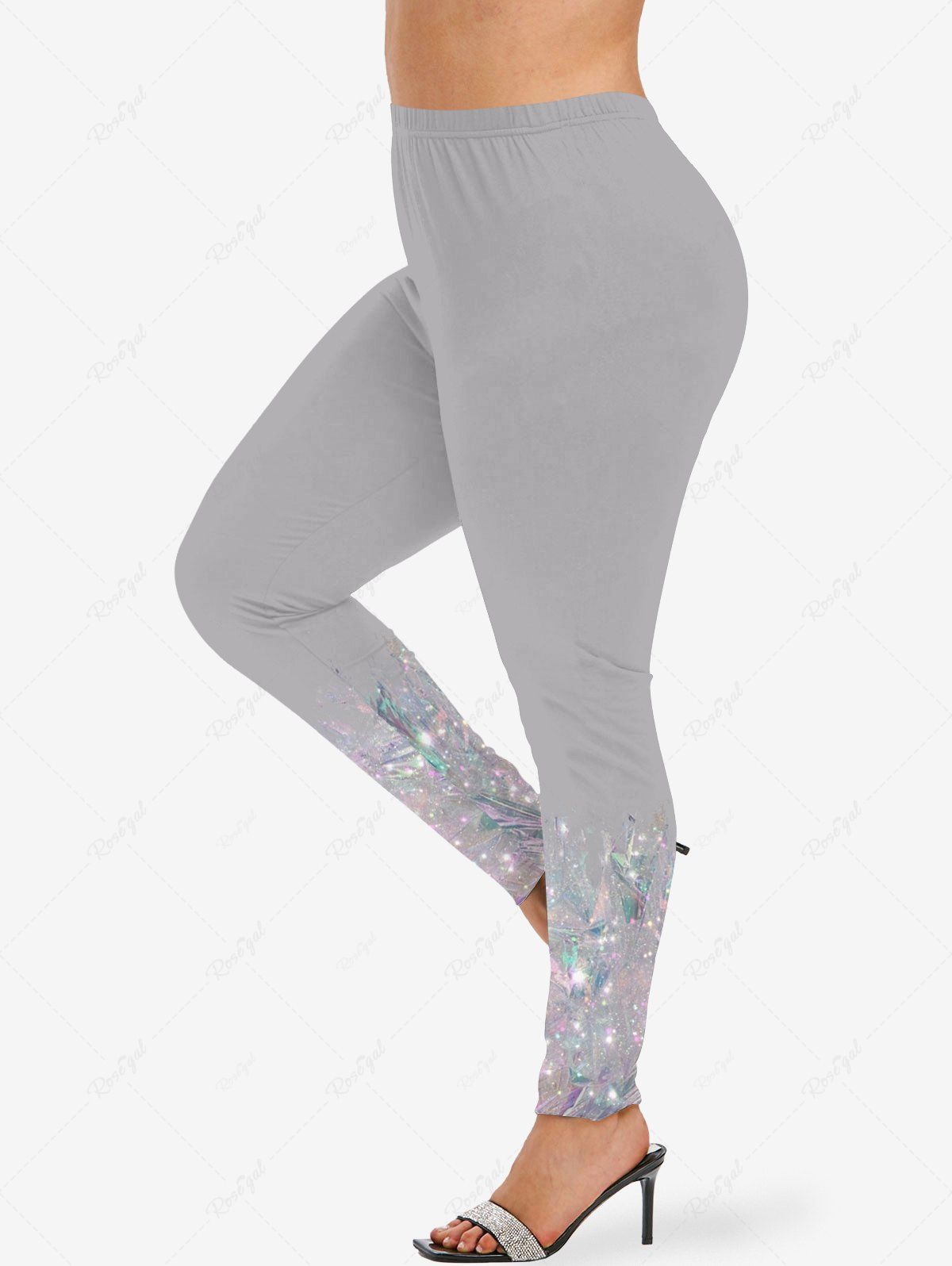 Store Plus Size Diamond Sparkling Sequin Glitter 3D Print Leggings  